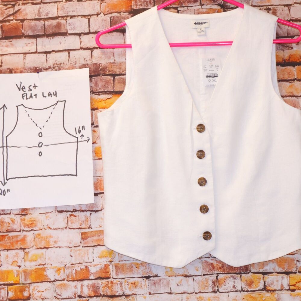 J.Crew NWT Linen Blend Button Front Vest White Tailored Size 2 Preppy Coastal